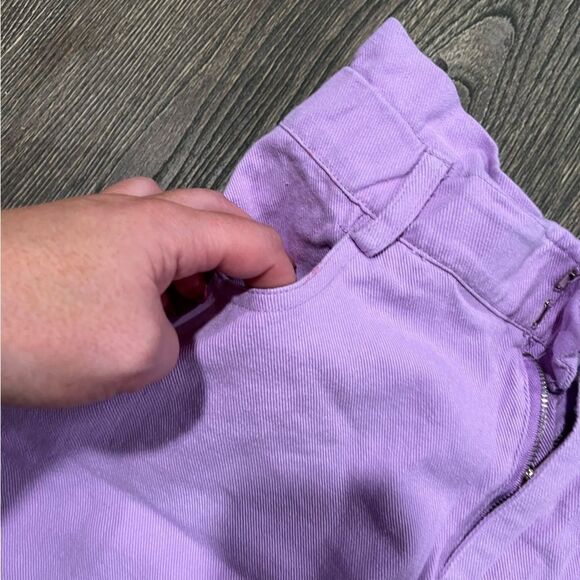 Idem Ditto Paper Bag Mini Skirt High Rise Pockets Pull-On Cotton Purple Small - Picture 3 of 7